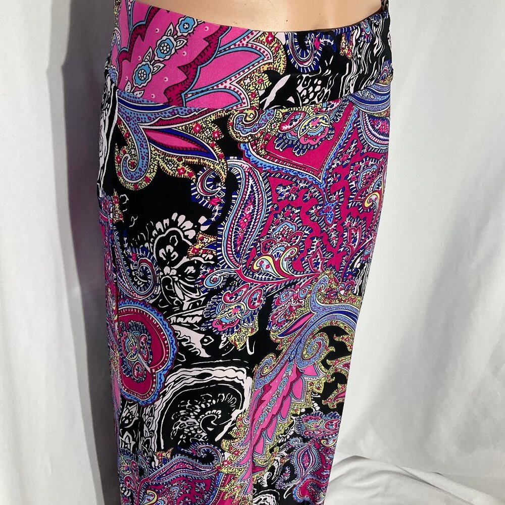 Bobbie Brooks Sz S Paisley Print Maxi Skirt Pink Black